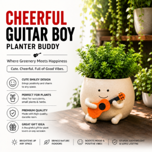 Cheerful Guitar Boy Planter Buddy - Best for Balcony, Garden & Home Decor